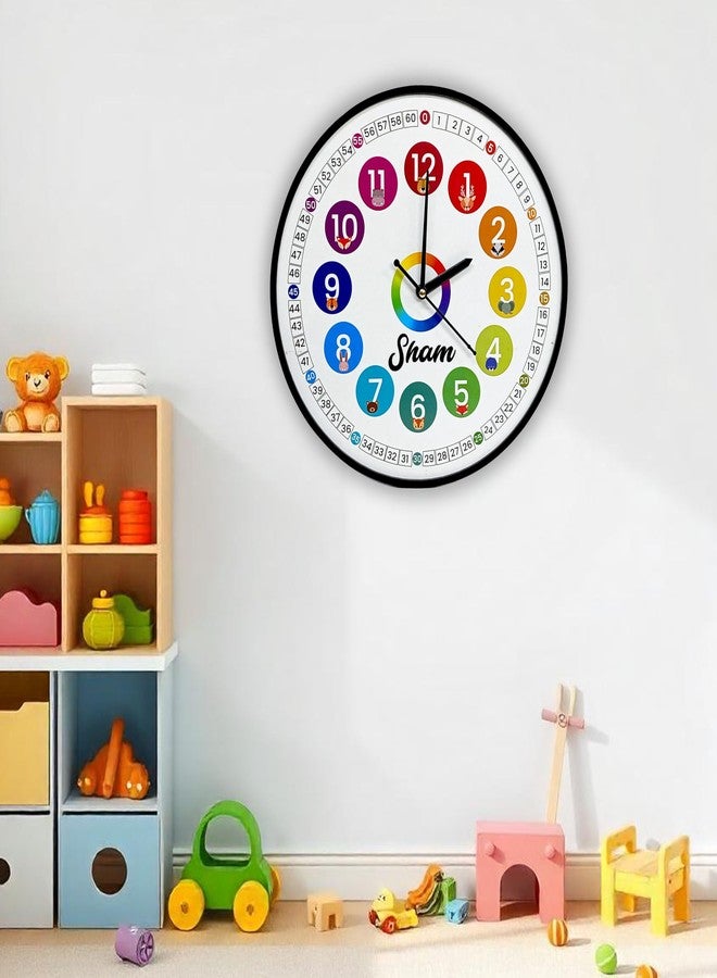 SOLOBOLO Customised Kids Wall Clock | Acrylic UV Print Personalized Name Wall Clock for Children | Cute Cartoon Clock for Kids Study and Bedroom| Silent Non-Ticking | (e) Learning - Image 2